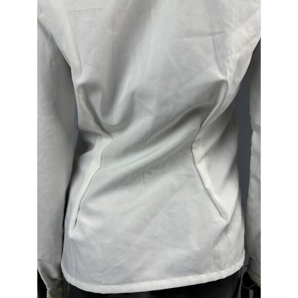 Vtg Lady Holiday Secretary Blouse w Lace Fitted Long Sleeves Ivory 36x24.5” - Picture 13 of 16
